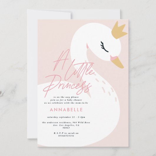 白鳥の赤ちゃんガーリーシャワーピンクのアクアかわいエレガント 招待状 (正面)