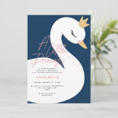 白鳥の赤ちゃんガーリーシャワーピンクのネイビーブルーかわいいエレガント 招待状 (スタンド正面)