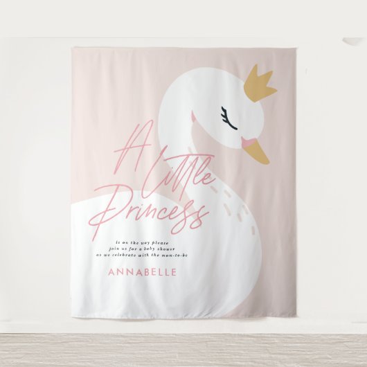 白鳥の赤ちゃんガーリーシャワーピンクアクアカエレガントウト タペストリー (正面)