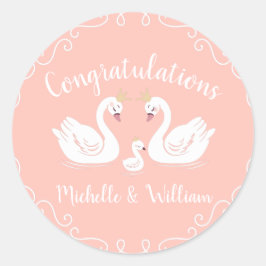 白鳥の赤ちゃんシャワーバードと王冠の共同編ピーチ ラウンドシール