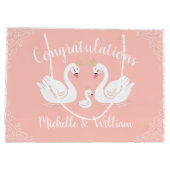 白鳥の赤ちゃんシャワーバードと王冠の共同編ピーチ ラージペーパーバッグ (裏面)