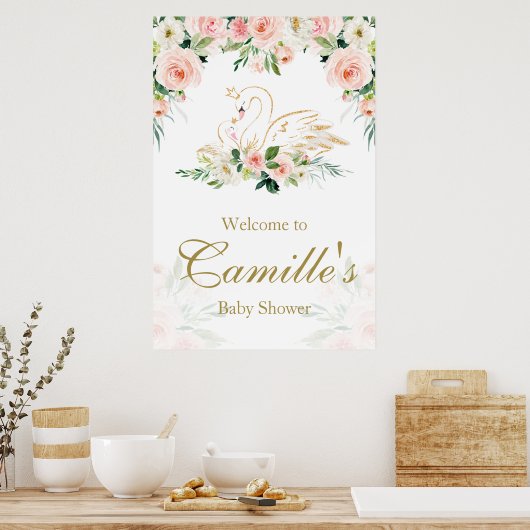 白鳥の赤ちゃんシャワー歓迎サイン ポスター (キッチン)