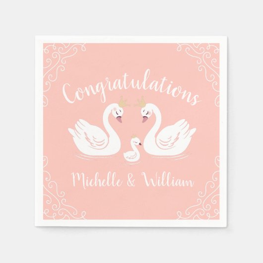 白鳥の赤ちゃんシャワー スタンダードカクテルナプキン (正面)