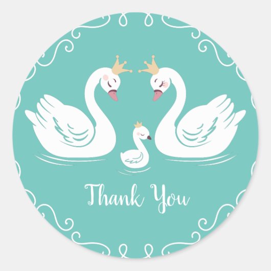 白鳥の赤ちゃんシャワー ラウンドシール (正面)