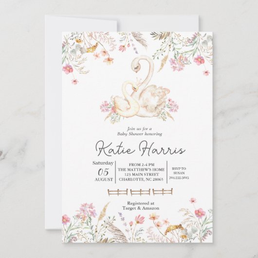 白鳥の赤ん坊のシャワーの招待状 招待状 (正面)