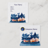 白鳥の青いチャリオット、カップケーキ、ペストリーホワイトパール スクエア名刺 (正面/裏面)