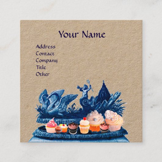 白鳥の青い戦車、カップケーキとペストリークラフト スクエア名刺 (正面)