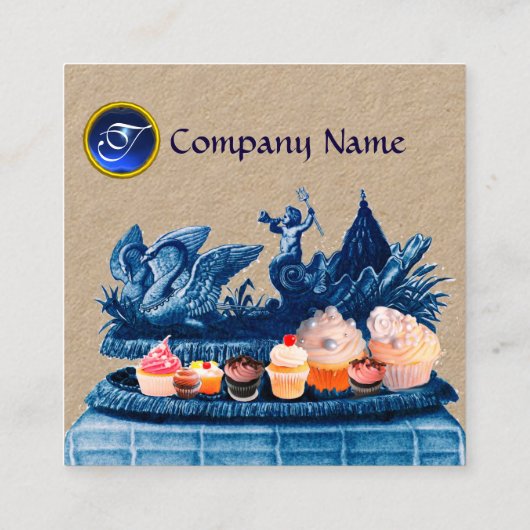 白鳥の青い戦車、カップケーキとペストリークラフト スクエア名刺 (裏面)