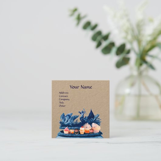 白鳥の青い戦車、カップケーキとペストリークラフト スクエア名刺 (スタンド正面)