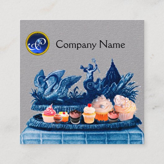 白鳥の青い戦車，カップケーキ，ペストリーグレー紙 スクエア名刺 (裏面)