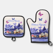 白鳥の青い戦車、蝶とカップケーキ 鍋つかみ&鍋敷きセット (正面)