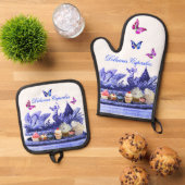 白鳥の青い戦車、蝶とカップケーキ 鍋つかみ&鍋敷きセット (トップダウン)