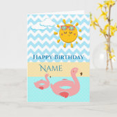 白鳥は水に浮く誕生日 カード (黄色い花)