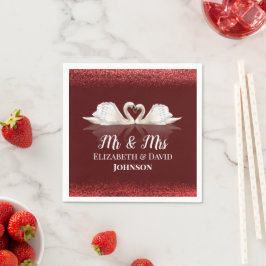 白鳥をテーマにしたブルゴーニュ結婚ー スタンダードカクテルナプキン