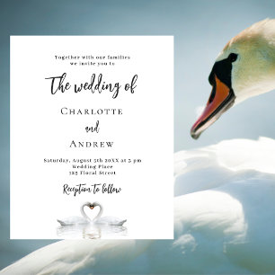 白鳥カップルのホワイトバジェット結婚式招待状 チラシ