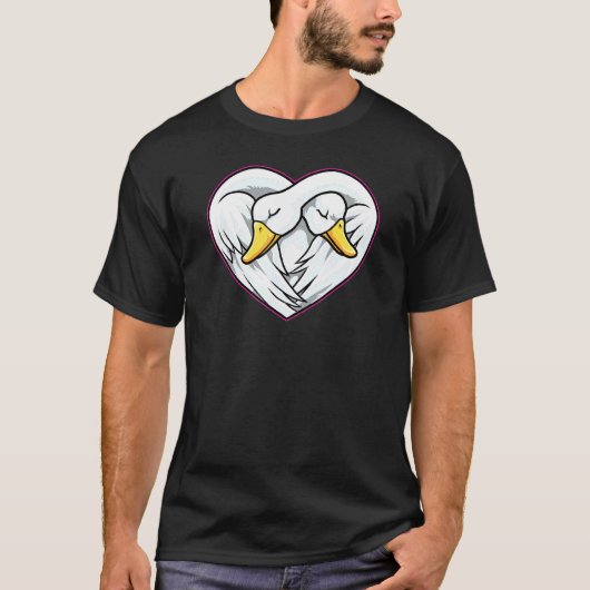 白鳥カップルハート形ラブアニマル Tシャツ (正面)