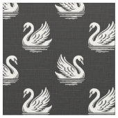 白鳥パターン02 – 黒の上の白 ファブリック (クローズアップ)