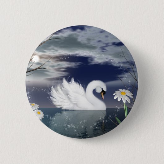 白鳥ピンバッジ-デジタル式に絵を描かれる魅了された白鳥 缶バッジ (正面)