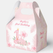 白鳥フローラ羽毛ピンク1st誕生日ラージゲーブル フェイバーボックス (正面)