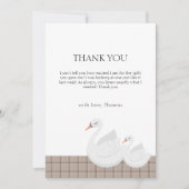 白鳥ミニマルモダン格子輪ギンガムボーイ赤ちゃんシャワー サンキューカード (正面)