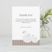 白鳥ミニマルモダン格子輪ギンガムボーイ赤ちゃんシャワー サンキューカード (スタンド正面)