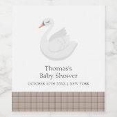 白鳥ミニマルモダン格子輪ギンガムボーイ赤ちゃんシャワー ワインラベル (シングルラベル)