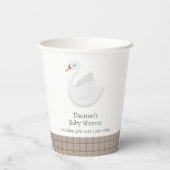 白鳥ミニマルモダン格子輪ギンガムボーイ赤ちゃんシャワー 紙コップ (裏面)