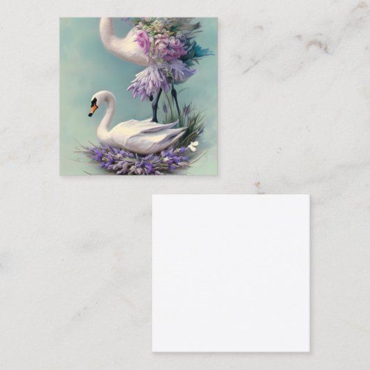 白鳥ラベンダーとティール(緑がかった色)の花の背景 スクエア名刺 (正面/裏面)