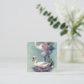 白鳥ラベンダーとティール(緑がかった色)の花の背景 スクエア名刺 (スタンド正面)