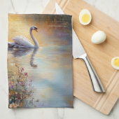 白鳥素朴印象派絵を描の キッチンタオル (四つ折り)