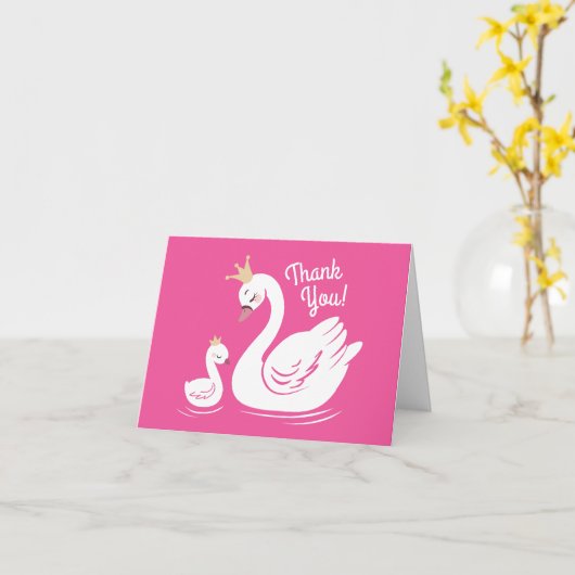 白鳥1歳の誕生日パーティー赤ちゃんシャワーピンク カード (黄色い花)