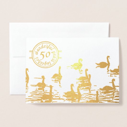 白鳥50th結婚 golden anniversary card 箔カード (封筒付き正面)