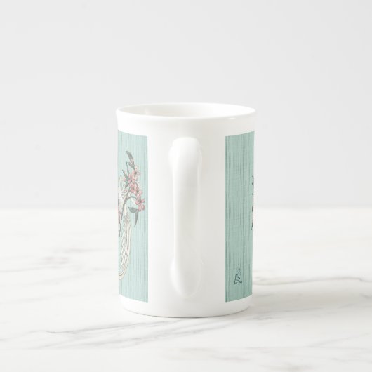 白鳥 – さくらんぼ花アクア ボーンチャイナマグカップ (裏面)