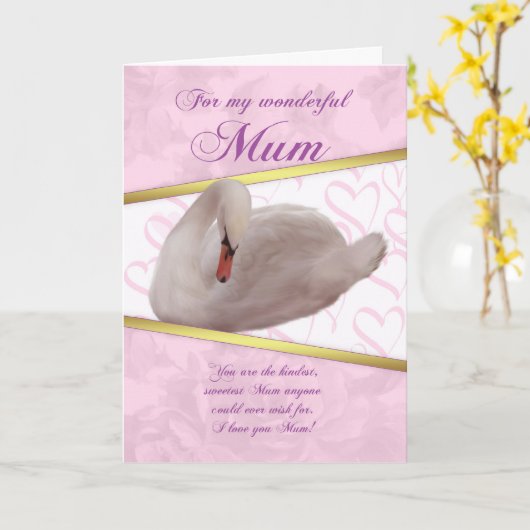 白鳥-ピンクが付いているミイラの母の日カード カード (黄色い花)