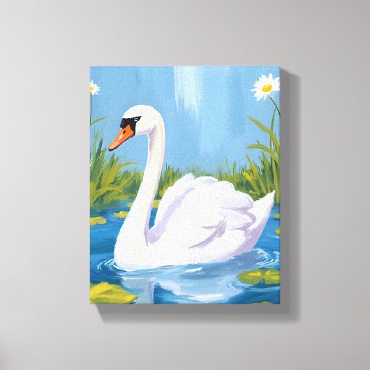 白鳥 | 池の水彩画の鳥の絵 キャンバスプリント (正面)