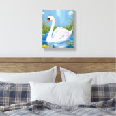 白鳥 | 池の水彩画の鳥の絵 キャンバスプリント (インサイチュ (寝室))