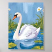 白鳥 | 池の水彩画の鳥の絵 ポスター (正面)