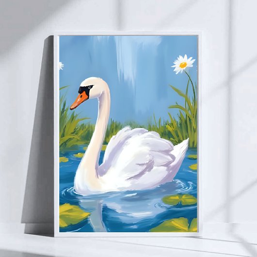 白鳥 | 池の水彩画の鳥の絵 ポスター