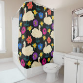 白鳥、花、手で描いた黒い背景。 シャワーカーテン (インサイチュ)