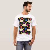 白鳥、花、手で描いた黒い背景。 Tシャツ (正面フル)