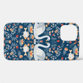白鳥、魚、花が青い背景。デコラティフ Case-Mate iPhoneケース (裏面 (横))