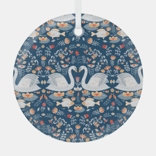 白鳥、魚、花、フォーク模様。 ガラスオーナメント