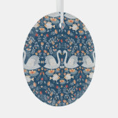 白鳥、魚、花、フォーク模様。 ガラスオーナメント (正面右)