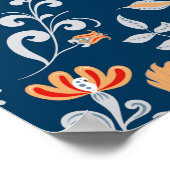 白鳥、魚、花、フォーク模様。 ポスター (角)