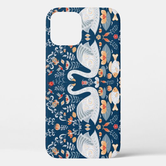 白鳥、魚、花、フォーク模様。 Case-Mate iPhoneケース (裏面)
