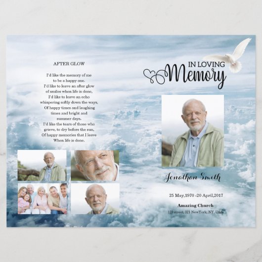 白鳩と空の葬儀プログラムテンプレート (正面)