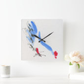 白鶏。書道・水彩画 スクエア壁時計 (ホーム)