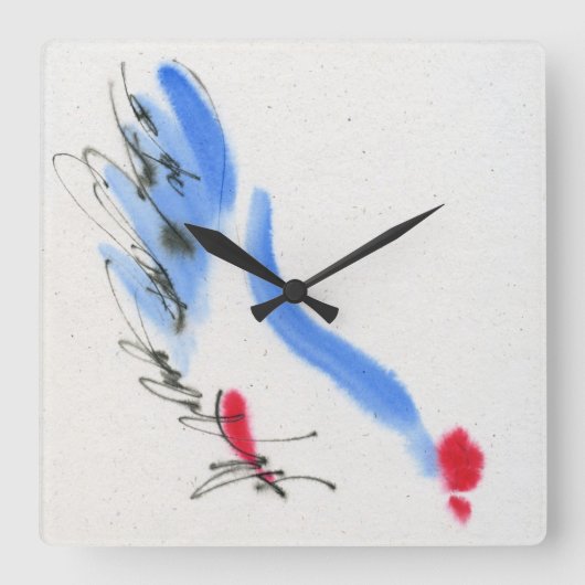 白鶏。書道・水彩画 スクエア壁時計 (正面)