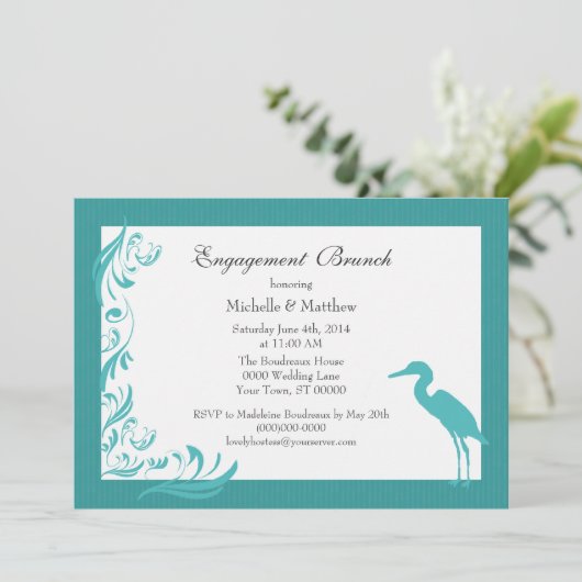 白鷺/鷲のティール(緑がかった色)の婚約のブランチ 招待状 (スタンド正面)
