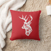 白鹿の赤いクリスマスピロー クッション (ブランケット)